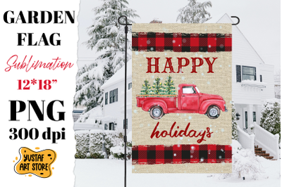 Christmas garden flag sublimation. Christmas truck design