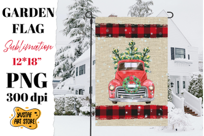 Christmas garden flag sublimation. Christmas truck design