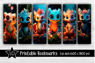 3D dragons Bookmarks Printable 2x6 inch