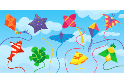 Kites in clouds&2C; origami paper kite fly in blue sky. Makar sankranti f