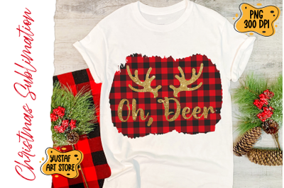 Oh&2C; Deer. Christmas design with Buffalo plaid and deer horns