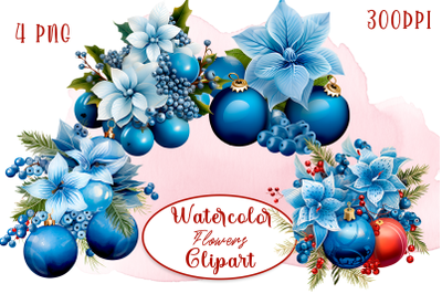 Blue winter flowers. Winter Flowers Watercolor Collection