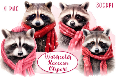 Raccoon Watercolor baby clipart Cute animals Christmas