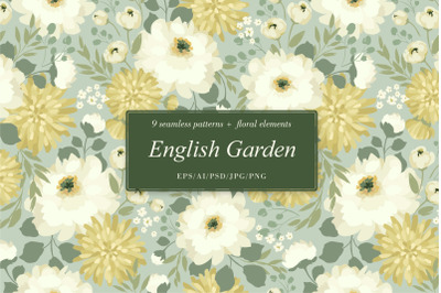 English Garden. Seamless patterns