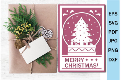 Christmas card cut out of paper, svg holiday template