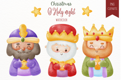 Three wisemen Watercolor nativity o holy night Christmas