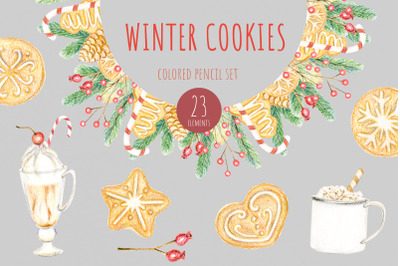 Winter Cookies. Colored Pensil Set