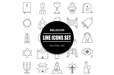 Religion Line Icons Set