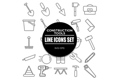 Construction Tool Line Icons Set