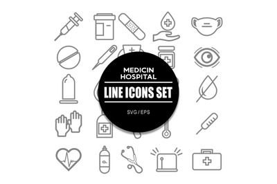 Medcin Hospital Line Icon Set