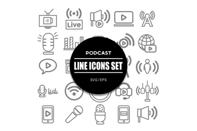 Podcast Line Icons Set