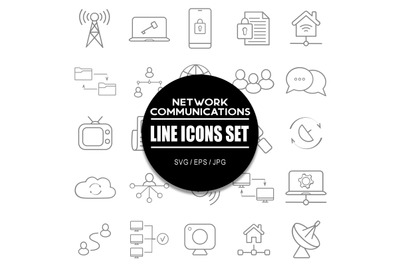 Network Communications Line Icons Set