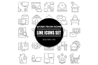 Work from home Line Icons Set