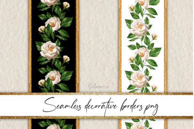 Seamless borders with roses | Floral garland | Seamless