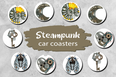 Steampunk Car Coaster Sublimation Design Bundle
