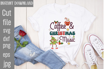 Coffee &amp; Christmas Music SVG cut file,Christmas Retro Designs Christma