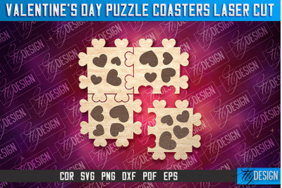 Valentine&#039;s Day Puzzle Coasters | Puzzle Laser Cut SVG Design | CNC