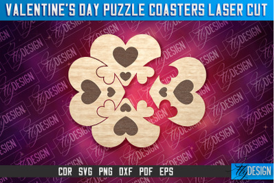 Valentine&amp;&23;039;s Day Puzzle Coasters | Puzzle Laser Cut SVG Design | CNC