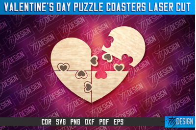 Valentine&#039;s Day Puzzle Coasters | Puzzle Laser Cut SVG Design | CNC