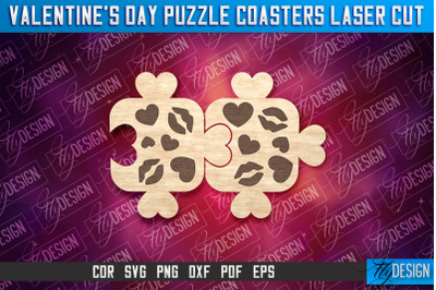 Valentine&#039;s Day Puzzle Coasters | Puzzle Laser Cut SVG Design | CNC