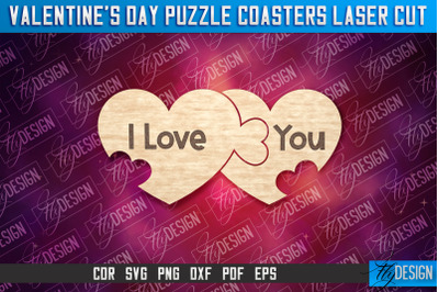 Valentine&#039;s Day Puzzle Coasters | Puzzle Laser Cut SVG Design | CNC