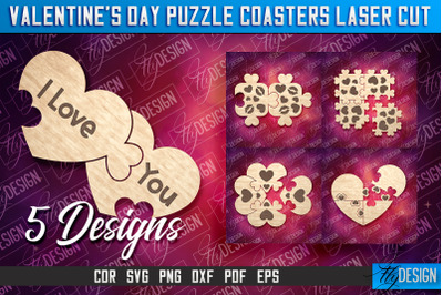 Valentine&#039;s Day Puzzle Coasters | Puzzle Laser Cut SVG Design | CNC