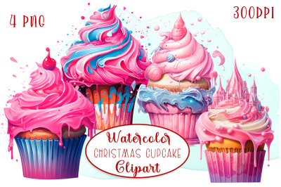 Pink Christmas Cupcake Clipart