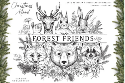 Forest Friends Vector Christmas Set