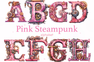 Pink Steampunk Alphabet | Pink Valentine&#039;s Day Clipart