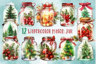 Christmas Mason Jar Clipart Bundle