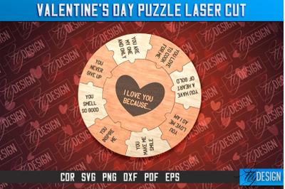 Valentine&#039;s Day Puzzle | Puzzle Laser Cut SVG Design | CNC Files