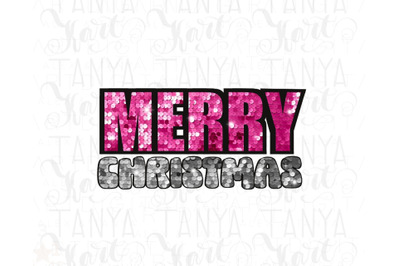 Merry Christmas Sequin Glitter Letters - Pink and Gray - Digital Downl