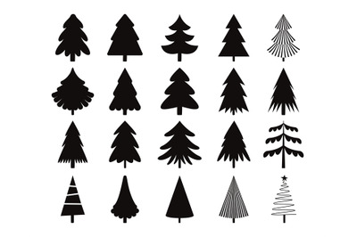 Black christmas tree icons. Seamless print of winter holiday trees wit