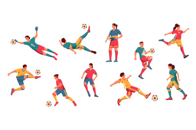 Men and women football players. Cartoon male and female characters pla