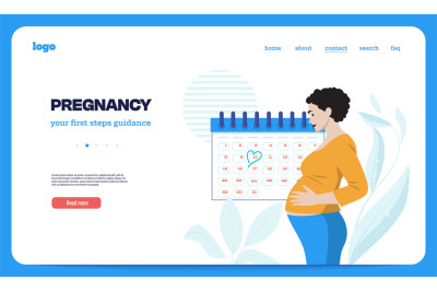 Pregnancy landing page. Mother and baby characters on maternity leave