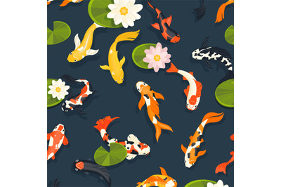 Koi fish pattern. Seamless print of chinese koi fish swimming in pond,