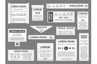 Laundry labels. Drying cleaning labels with washing and ironing instru