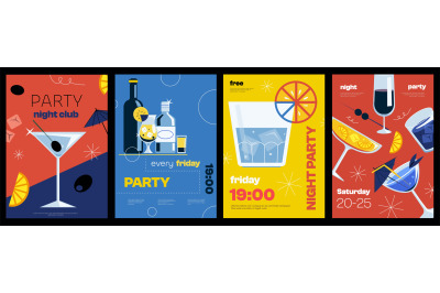 Cocktail party poster. Minimalist promotion cover with alcohol cocktai