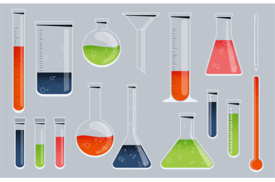 Chemistry glass. Laboratory glassware with test tube beaker flask pipe