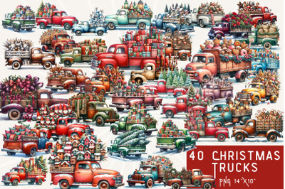 Watercolor Christmas Truck Collection