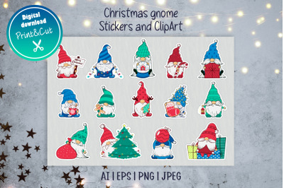 Cute christmas gnomes | 14 png stickers and clipart