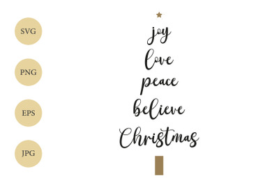 Christmas Tree SVG, Joy Love Peace Believe Christmas SVG