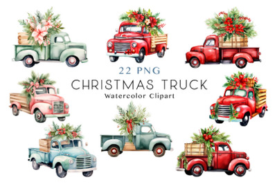 Watercolor Christmas Truck Clipart Bundle