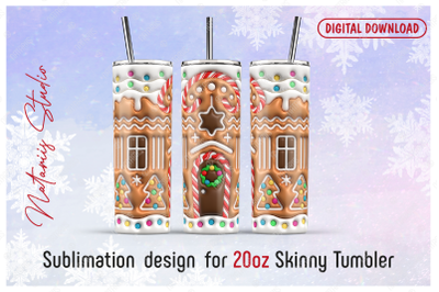 3D Inflated Puff Christmas Cookie House - 20oz TUMBLER