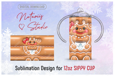 3D Inflated Puffy Christmas Gingerbread - 12 oz SIPPY CUP