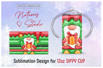 3D Inflated Puffy Christmas Elf - 12 oz SIPPY CUP