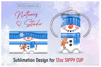 3D Inflated Puffy Christmas Snowman - 12 oz SIPPY CUP