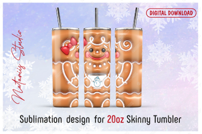 3D Inflated Puff Christmas Gingerbread - 20oz SKINNY TUMBLER