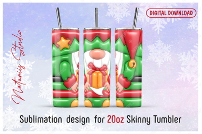 3D Inflated Puffy Christmas Gnome Elf - 20oz SKINNY TUMBLER