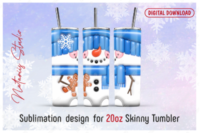 3D Inflated Puffy Christmas Snowman - 20oz SKINNY TUMBLER